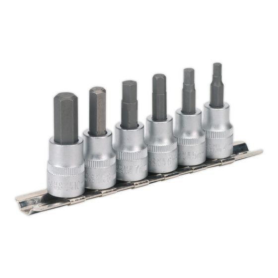 SEALEY IN HEX SOCKET SET 3/8 SQ DR" 4-10MM
