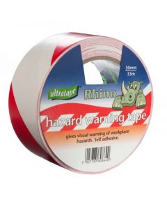 Rhino Red & White Adhesive Hazard Tape 50mm x 33m