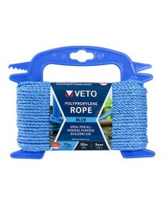 3mm x 30m Blue Poly Rope C/W Winder