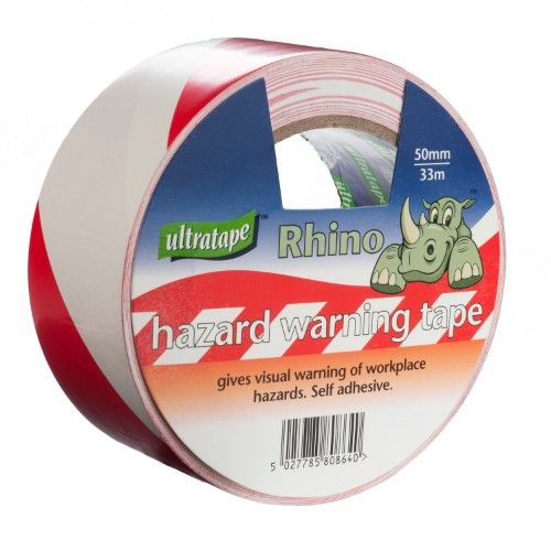 Rhino Red & White Adhesive Hazard Tape 50mm x 33m
