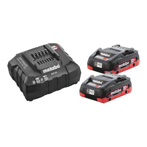 Metabo Basic-Set 2 x LiHD 4.0Ah Batteries, ASC 55 Charger + MetaLoc