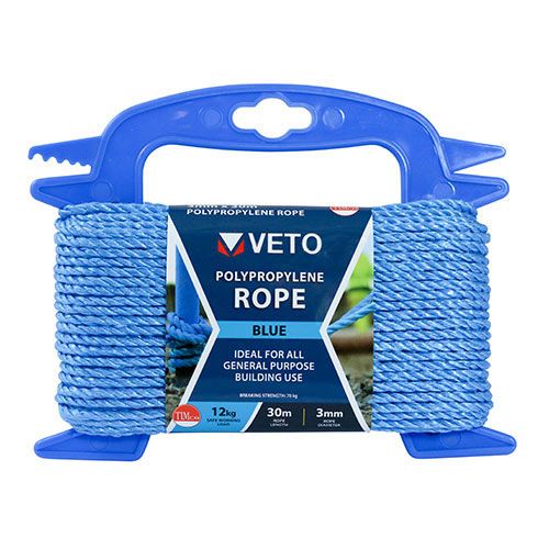 8mm x 15m Blue Poly Rope C/W Winder